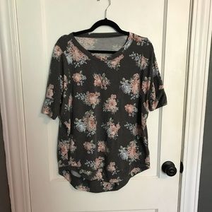 Dark gray floral print tunic top